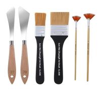 Juego de 6 cuchillos para pintar, batidora de fondo, pincel plano y pincel de abanico, cuchillo de paleta de artista de acero inoxidable, pincel paisajístico para lienzo acrílico
