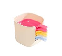 Juego de 6 cuencos de plástico para salsas con estante de almacenamiento, diseño compacto apilable para condimentos de salsa de ketchup, color blanco brillante (colorido)