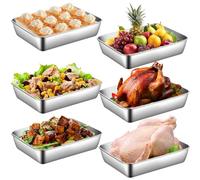 Juego de 6 cuencos para empanar, 25,5 x 20 x 5,5 cm, cuenco rectangular de acero inoxidable, juego de empanado de acero inoxidable, apto para lavavajillas, recipientes ectogonales para pescado, carne