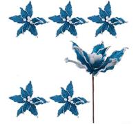 Juego de 6 decoraciones de flores de Navidad para inserciones de árbol de vacaciones y mejora del ambiente festivo alrededor del hogar y espacios de eventos (azul claro)