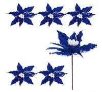 Juego de 6 decoraciones de flores de Navidad para inserciones de árbol de vacaciones y mejora del ambiente festivo alrededor del hogar y espacios de eventos (azul oscuro)