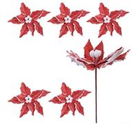 Juego de 6 decoraciones de flores de Navidad para insertos de árbol de vacaciones y mejora del ambiente festivo alrededor del hogar y espacios de eventos (rojo)