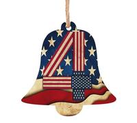 Juego de 6 decoraciones navideñas con estampado de bandera patriótica del 4 de julio, árbol de campana, muñeco de nieve, adorno de madera para colgar en Navidad