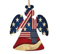 Juego de 6 decoraciones navideñas con estampado de bandera patriótica del 4 de julio, árbol de campana, muñeco de nieve, adorno de madera para colgar en Navidad