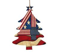 Juego de 6 decoraciones navideñas con estampado de bandera patriótica del 4 de julio, árbol de campana, muñeco de nieve, adorno de madera para colgar en Navidad