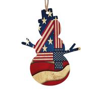 Juego de 6 decoraciones navideñas con estampado de bandera patriótica del 4 de julio, árbol de campana, muñeco de nieve, adorno de madera para colgar en Navidad