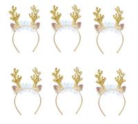Juego de 6 diademas de cuernos con temática navideña, elegantes diademas de cuernos de Navidad, adornos para el cabello para celebración familiar