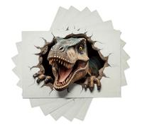 Juego de 6 El Tiranosaurio Rex Irrumpe A Través De La Pared Individual Resistente Al Agua Manteles Individuales Animal De Ilusión 3D Individuales Lavables para Cocina Comedor 45x30cm, Gris