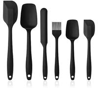 Juego de 6 espátulas de silicona resistentes al calor con utensilios de cocina de acero inoxidable antiadherentes para hornear, hornear y mezclar (negro)