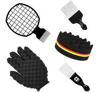 Juego de 6 esponjas para cabello para hombres y mujeres, esponjas K2 y K4, peine de rejilla y guante sin poros, herramientas de peinado para rizos y ondas