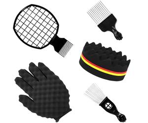 Juego de 6 esponjas para el cabello, herramientas de peinado para hombres y mujeres, esponjas K2 y K4, peine de rejilla, guante sin poros para rizos, ondas, bobinas