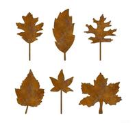 Juego de 6 estacas de hojas de metal de estilo botánico, decoración de jardín de hierro con acabado oxidado para césped, balcón y macetas con artesanía detallada