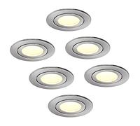 Juego de 6 focos LED empotrables de HCFEI de color plateado, redondos, planos, de 5 W, regulables, de color blanco cálido, 3000 K, 230 V, IP44, diámetro de 60-70 mm, ángulo de haz de 120°