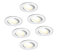 Juego de 6 focos LED empotrables regulables 230 V planos profundidad de montaje 68 mm, incluye 6 módulos LED GU10 regulables de 3 W, blanco cálido 3000K, 300 lm níquel cepillado, redondo, orientable