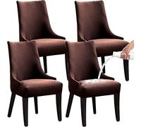 Juego de 6 fundas elásticas geométricas para sillas de comedor, lavables, para decoración del hogar y fiestas, diseño marrón elegante para una fácil protección y un aspecto refrescante