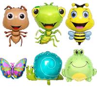 Juego de 6 globos de animales de insectos, mantis, abeja, mariposa, hormiga, rana, caracoles, globos de Mylar para cumpleaños, jardín, niños, baby shower, suministros de fiesta temática de insectos