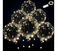 Juego de 6 globos LED de color blanco cálido, globos transparentes con cadena de luces para fiestas, cumpleaños, aniversarios, bodas (blanco cálido)
