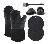 Juego de 6 Guantes Horno Resistentes al Calor hasta 300 °C con agarraderas, presine da cucina, Antideslizantes, adecuados para cocinar, Hornear, Asar (Negro)