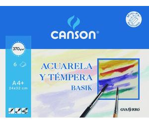 Juego de 6 hojas Canson A4 acuarela y gouache Basik