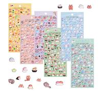 Juego de 6 hojas de pegatinas 3D, dibujos animados hinchados, mini pegatinas de animales, pegatinas de animales lindos para niños y niñas, cuaderno, fundas para teléfono móvil, álbumes de recortes