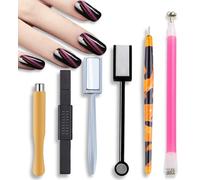 Juego de 6 imanes de uñas de ojo de gato, varitas magnéticas multiestilo y herramientas de diseño de uñas para crear efectos de ojo de gato 3D, kit completo de manicura con palos magnéticos y