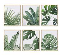 Juego de 6 impresiones artísticas botánicas para pared, hojas tropicales, decoración de hojas de plantas, lienzos para decoración de pared, juego de pósteres verdes para decoración de sala de estar (8