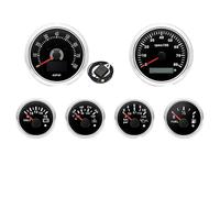 Juego de 6 Indicadores con sensores, velocímetro GPS 85 mm, tacómetro 80 mph y 200, medidor Temperatura del Agua, presión Aceite Combustible, voltímetro for Barco o Coche(160 mph BS)