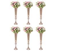 Juego de 6 jarrones trompeta dorados 56 cm, centro de mesa boda, soportes de flores de metal altos para flores artificiales, decoración de mesa, recepción, cumpleaños, ceremonia de casa