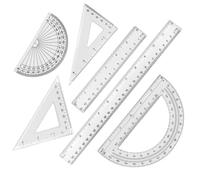 Juego de 6 juegos de regla, escuadra de 30 cm y 15 cm, goniómetro de 180 grados, 10 cm/15,5 cm, escuadra grande, 60 cm y 45 cm, transportador transparente estable para matemáticas