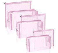 Juego de 6 Kits de Maquillaje de Malla, Organizador de Viaje con Cremallera, para casa, Oficina, Accesorios de Viaje, Color Rosa Claro