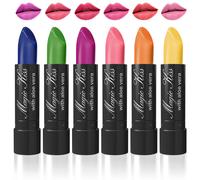 Juego de 6 labiales mate que cambian de color Magic Kiss con aloe vera. Fabricado en EE. UU. (Colores de Aloha 3).
