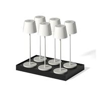 Juego de 6 lámparas de mesa táctil inalámbricas de aluminio WHITE LED blanco regulable H38 cm con bandeja de carga