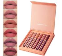 Juego de 6 lápices labiales líquidos eternos mate, taza antiadherente, brillo de labios resistente al agua, kit de brillo de labios hidratante, paquete de lápiz labial de terciopelo sedoso, juegos de