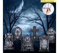 Juego de 6 lápidas de Halloween 2D con postes, decoraciones de estatuas para festival, letrero grande de jardín para , decoración de , para césped exterior, NO 3D, 2D