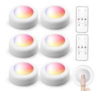 Juego de 6 luces LED RGBW para armario, iluminación inalámbrica para armario, 16 colores, luz nocturna LED con mando a distancia, regulador y temporizador, cocina sin cable, iluminación LED con