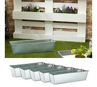 Juego de 6 maceteros de cinc para palés europeos, macetero, 38 x 13 x 9 cm (chapa de zinc)