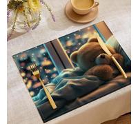 Juego de 6 Mantel Individual Osito Vete A Dormir, 45x30cm, manteles Individuales Marrón Dibujos Animados 3D Adorables Lavables Antideslizantes, para Vacaciones Fiestas Cocina Comedor Interior