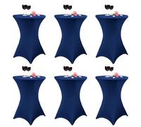 Juego de 6 manteles de cuñas cuadradas Extensibles de Spandex para cócteles, 80 x 110 cm, Mesa Alta Ajustada, Azul Marino, Mantel Redondo para cóctel para Mesa de Banquete de cóctel de Boda (Azul