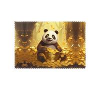 Juego de 6 manteles individuales a prueba de aceite y aislantes del calor, diseño de WZYWHJ Panda, lanzando monedas doradas, platos de comedor impresos