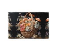 Juego de 6 manteles individuales a prueba de aceite y aislantes del calor WZYWHJ Mushrooms in the flower basket Printed dining plates