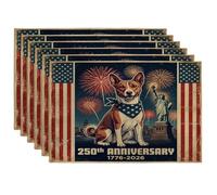 Juego de 6 manteles individuales Basenji de 250 años, 12 x 18 pulgadas, 6 manteles individuales de temporada retro americano para comedor, decoración de cocina del hogar y las vacaciones del 4 de