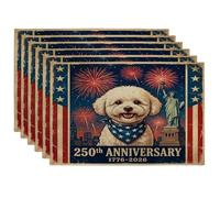 Juego de 6 manteles individuales Bichon Frise de 250 años, 12 x 18 pulgadas, 6 manteles individuales de temporada retro americano para comedor, decoración de cocina del hogar y las vacaciones del 4 de