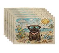 Juego de 6 manteles individuales Bullmastiffs de perro, 12 x 18 pulgadas, diseño de conchas costeras de playa, 6 unidades, lavables para comedor, decoración de mascotas, vacaciones, hogar, cocina