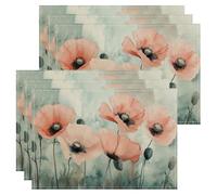 Juego de 6 manteles individuales con diseño de amapola de acuarela, diseño floral de melocotón, para comedor, primavera, verano, antideslizantes, lavables, para interiores y exteriores