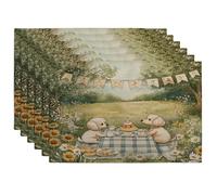 Juego de 6 manteles individuales con diseño de caniche de primavera, 12 x 18 pulgadas, bonito campo de picnic divertido, 6 piezas para comedor, decoración de cocina y hogar