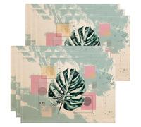 Juego de 6 manteles individuales con diseño de hojas de Monstera tropicales, modernos y abstractos geométricos para mesa de comedor, para interiores y exteriores, cocina, fiesta, decoración de verano