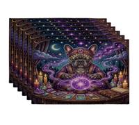 Juego de 6 manteles individuales con diseño de perro bulldog francés de bruja, 12 x 18 pulgadas, 6 manteles individuales para comedor en casa, fiesta de vacaciones, cocina, decoración de patrón de