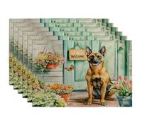 Juego de 6 manteles individuales con diseño de perro malinois belga de primavera, 30,5 x 45,7 cm, 6 unidades, estampado de flores de bienvenida, manteles lavables para comedor, decoración de mascotas