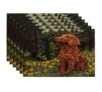 Juego de 6 manteles individuales con diseño de perro setter irlandés de primavera, 12 x 18 pulgadas, estilo de punto, cachorro de jardín, 6 manteles individuales suaves para comedor en casa, diversión