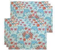 Juego de 6 manteles individuales con diseño floral y coral tropical para mesa de comedor, antideslizantes, lavables, para interiores y exteriores, cocina, fiesta, juego de 6